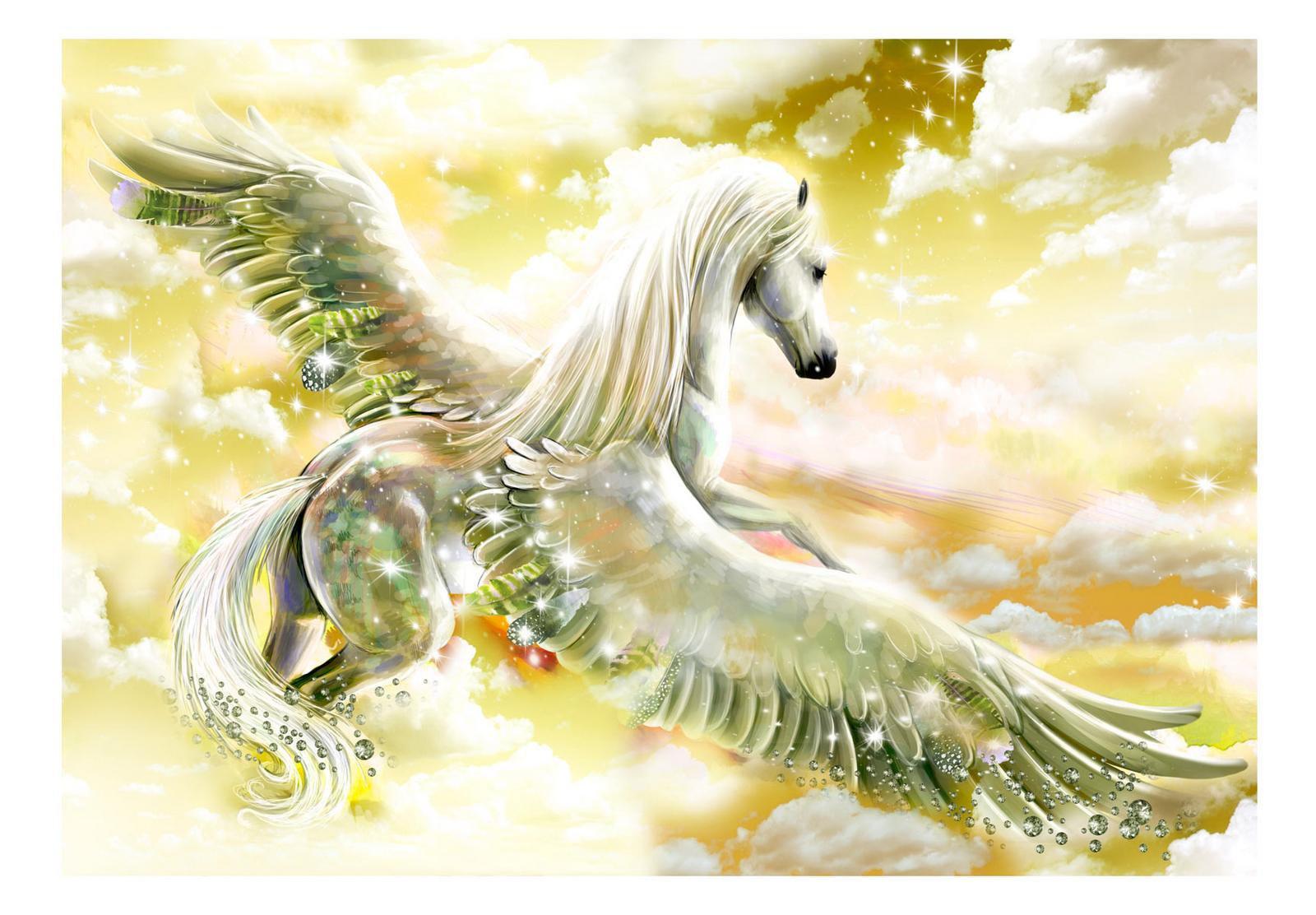 Peel & Stick Fantasy Wall Mural - Pegasus Yellow - Removable Wall Decals