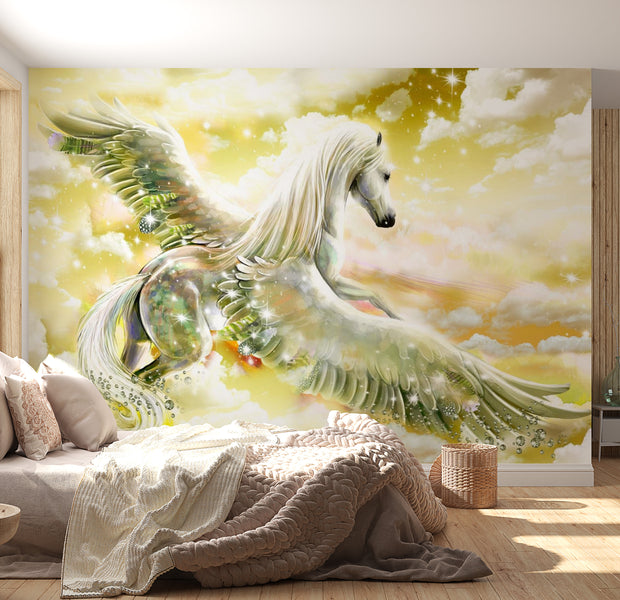 Peel & Stick Fantasy Wall Mural - Pegasus Yellow - Removable Wall Decals