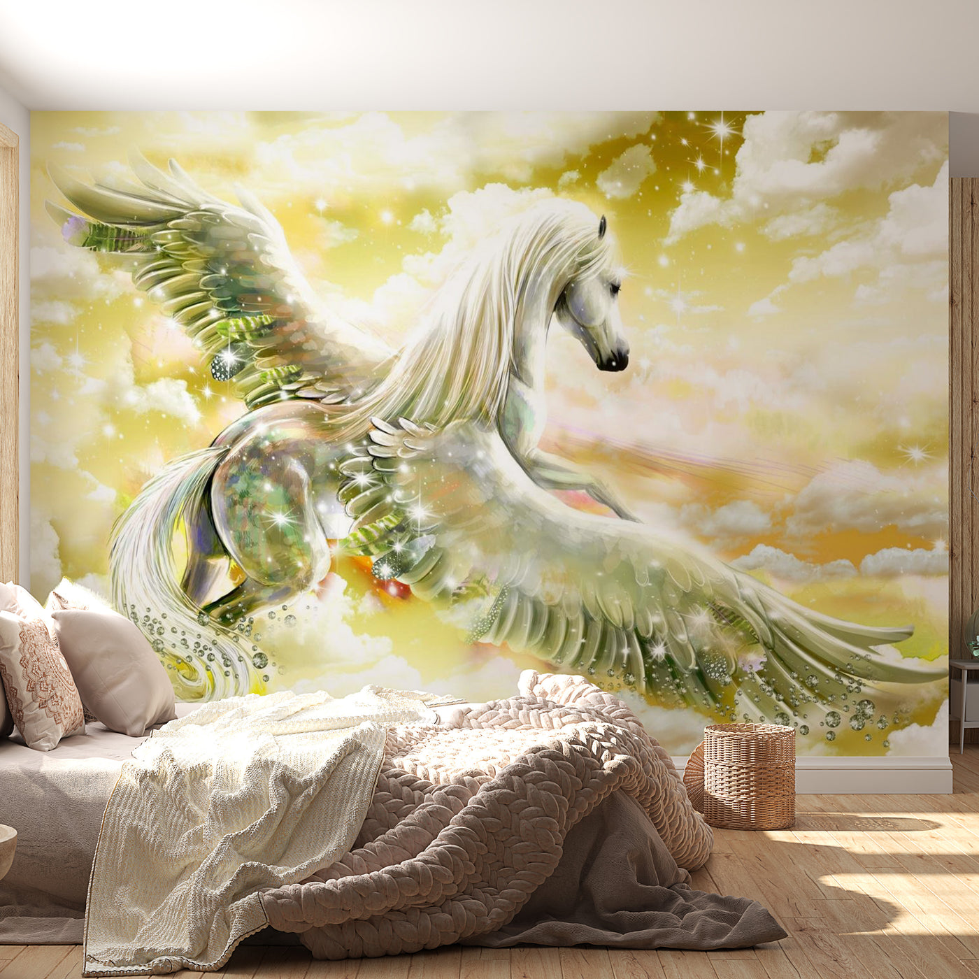 Peel & Stick Fantasy Wall Mural - Pegasus Yellow - Removable Wall Decals