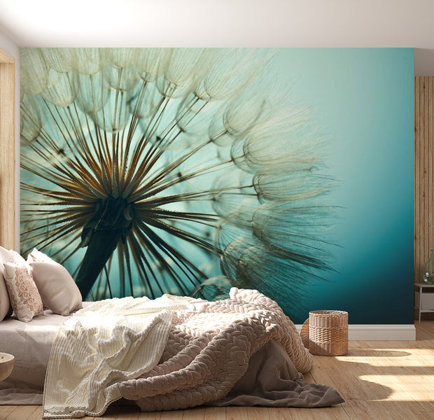 Peel & Stick Botanical Wall Mural - Blue Fascination Dandelion - Removable Wall Decals