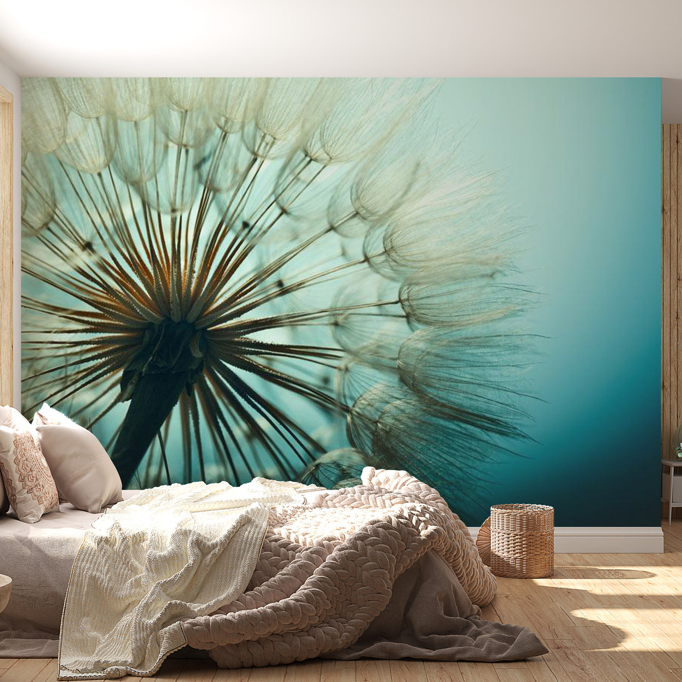 Peel & Stick Botanical Wall Mural - Blue Fascination Dandelion - Removable Wall Decals