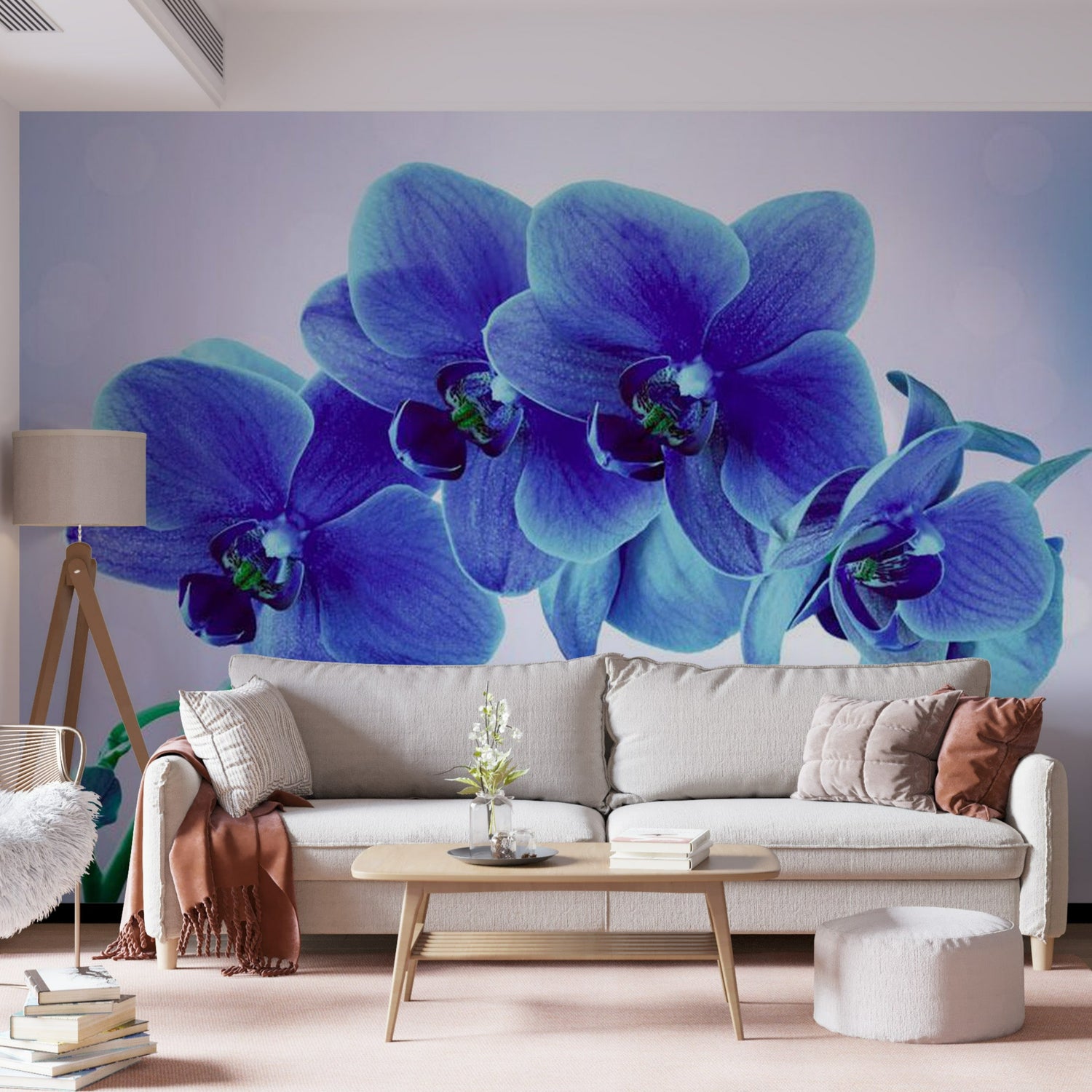 Peel & Stick Floral Wall Mural - Blue Orchids - Removable Wall Decals