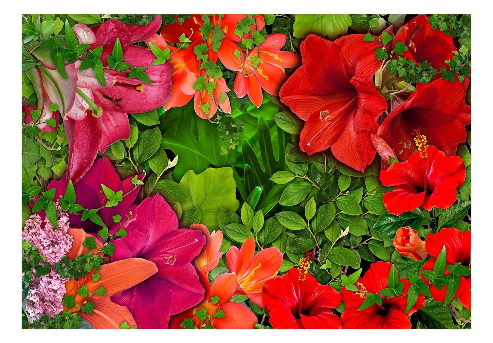 Peel & Stick Floral Wall Mural - Bright Flowers And Leaves - Removable Wall Decals