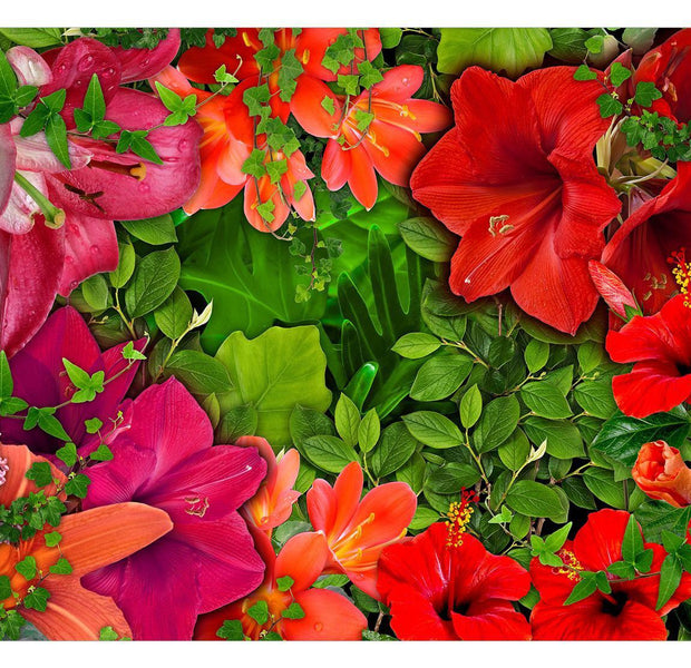 Peel & Stick Floral Wall Mural - Bright Flowers And Leaves - Removable Wall Decals
