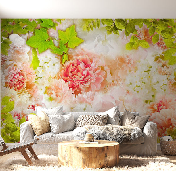 Peel & Stick Floral Wall Mural - Bright Peonies - Removable Wall Decals