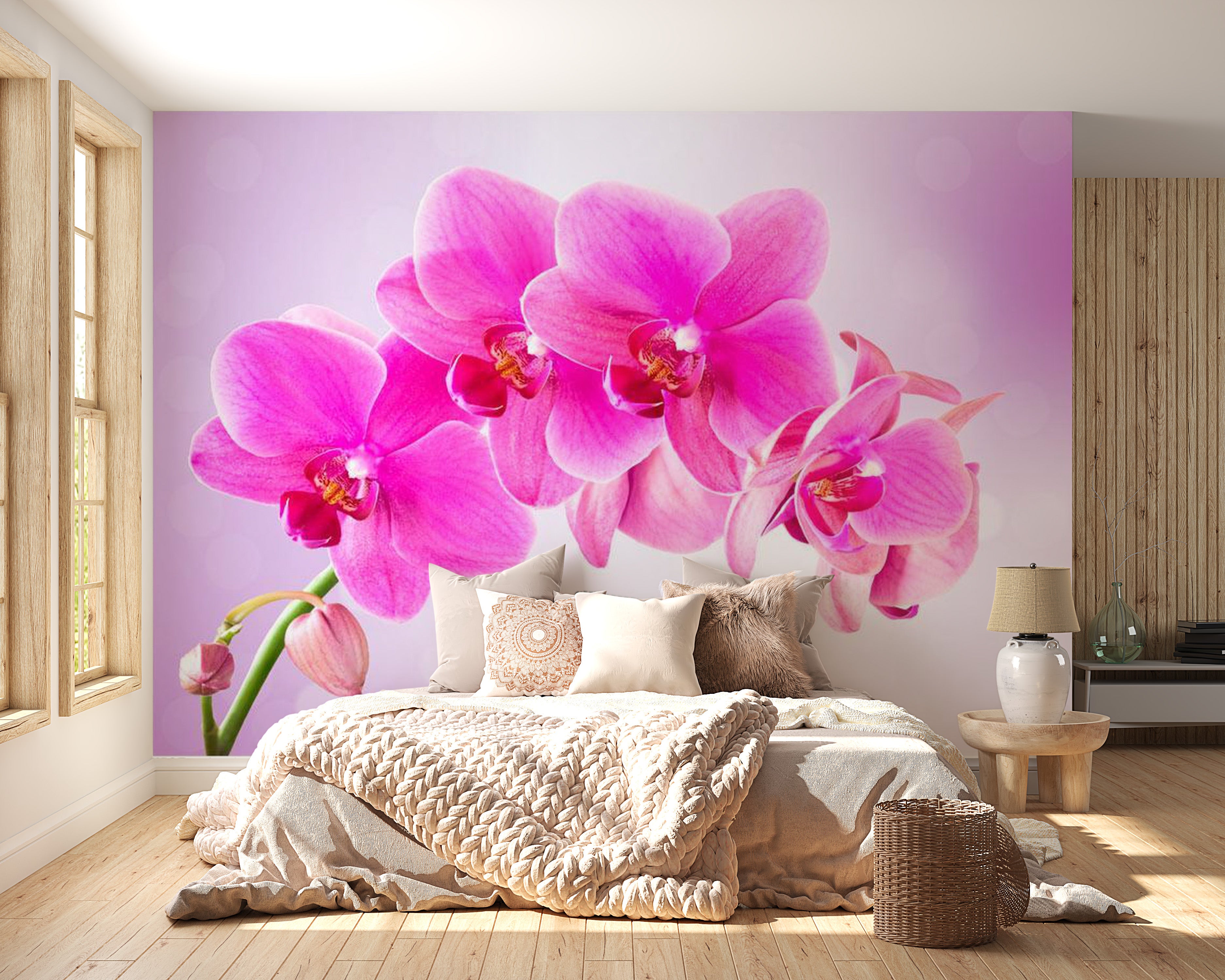 Peel & Stick Floral Wall Mural - Bright Pink Orchid - Removable Wall Decals