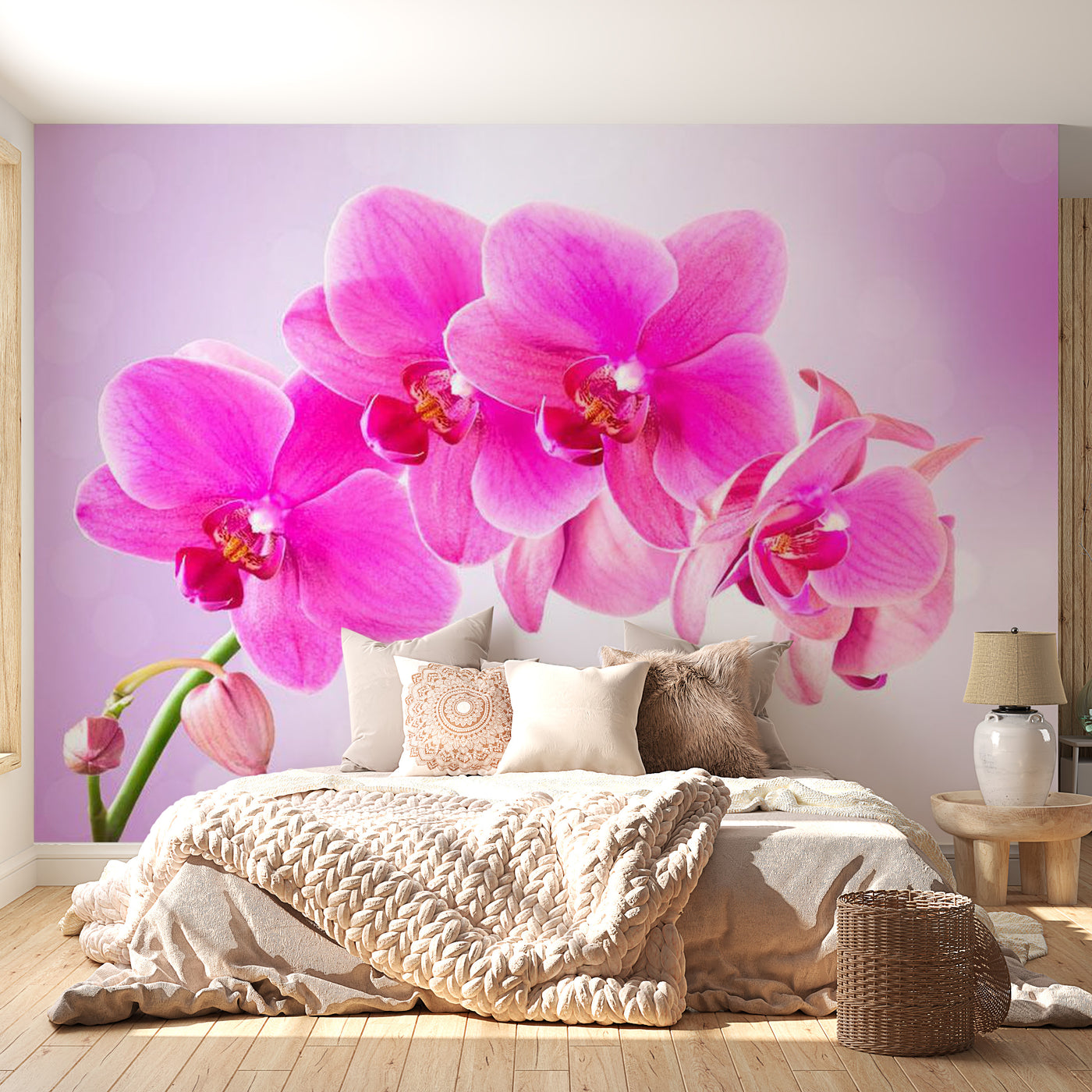 Peel & Stick Floral Wall Mural - Bright Pink Orchid - Removable Wall Decals
