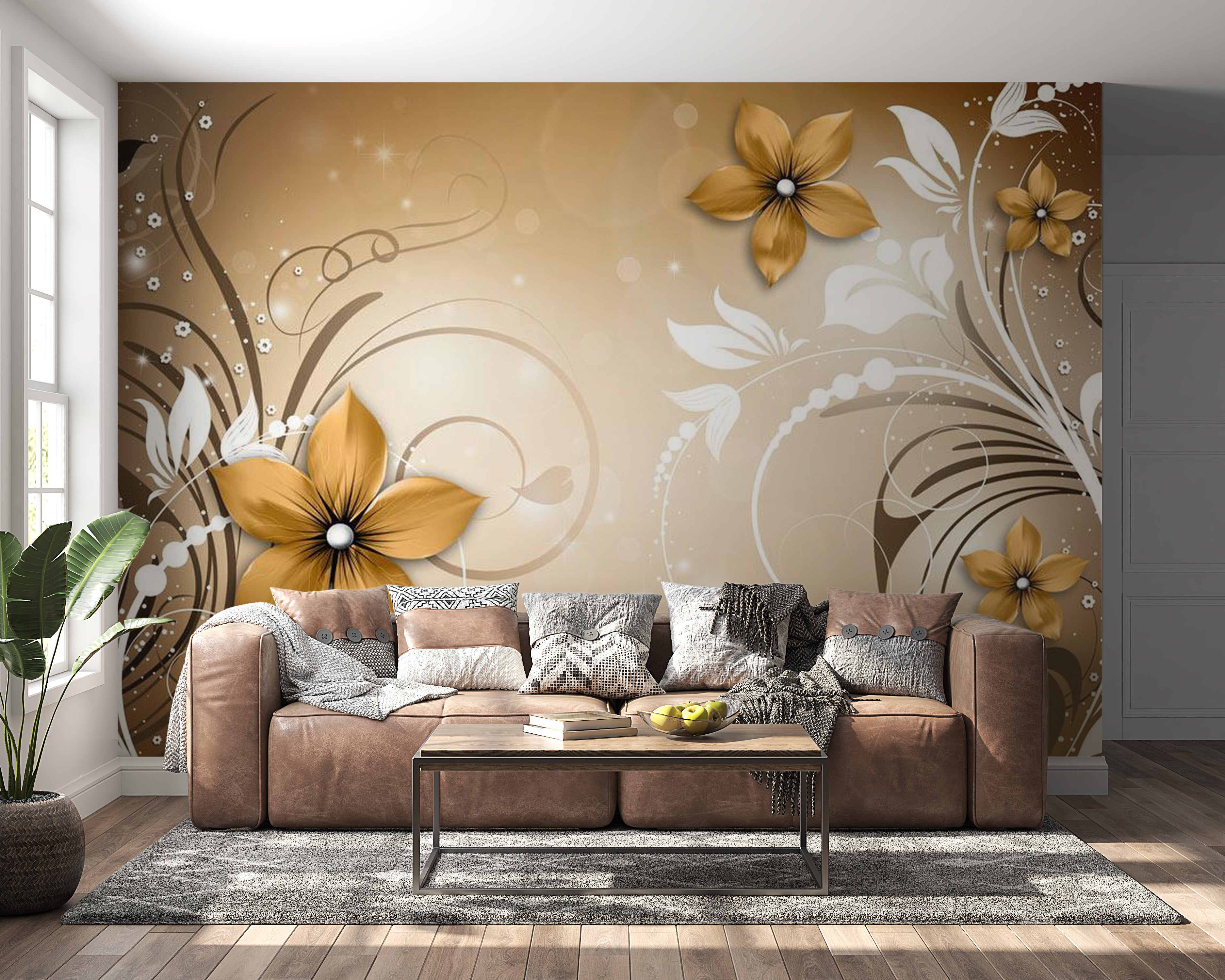 Peel & Stick Floral Wall Mural - Brown Rhapsody - Removable Wall Decals