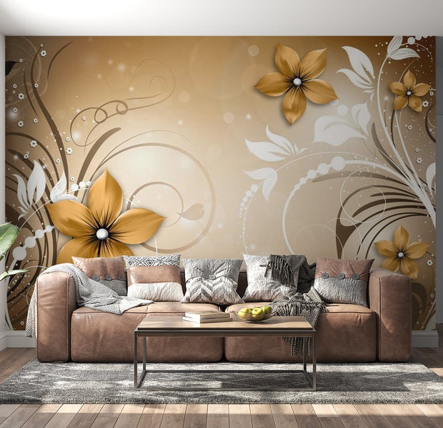 Peel & Stick Floral Wall Mural - Brown Rhapsody - Removable Wall Decals