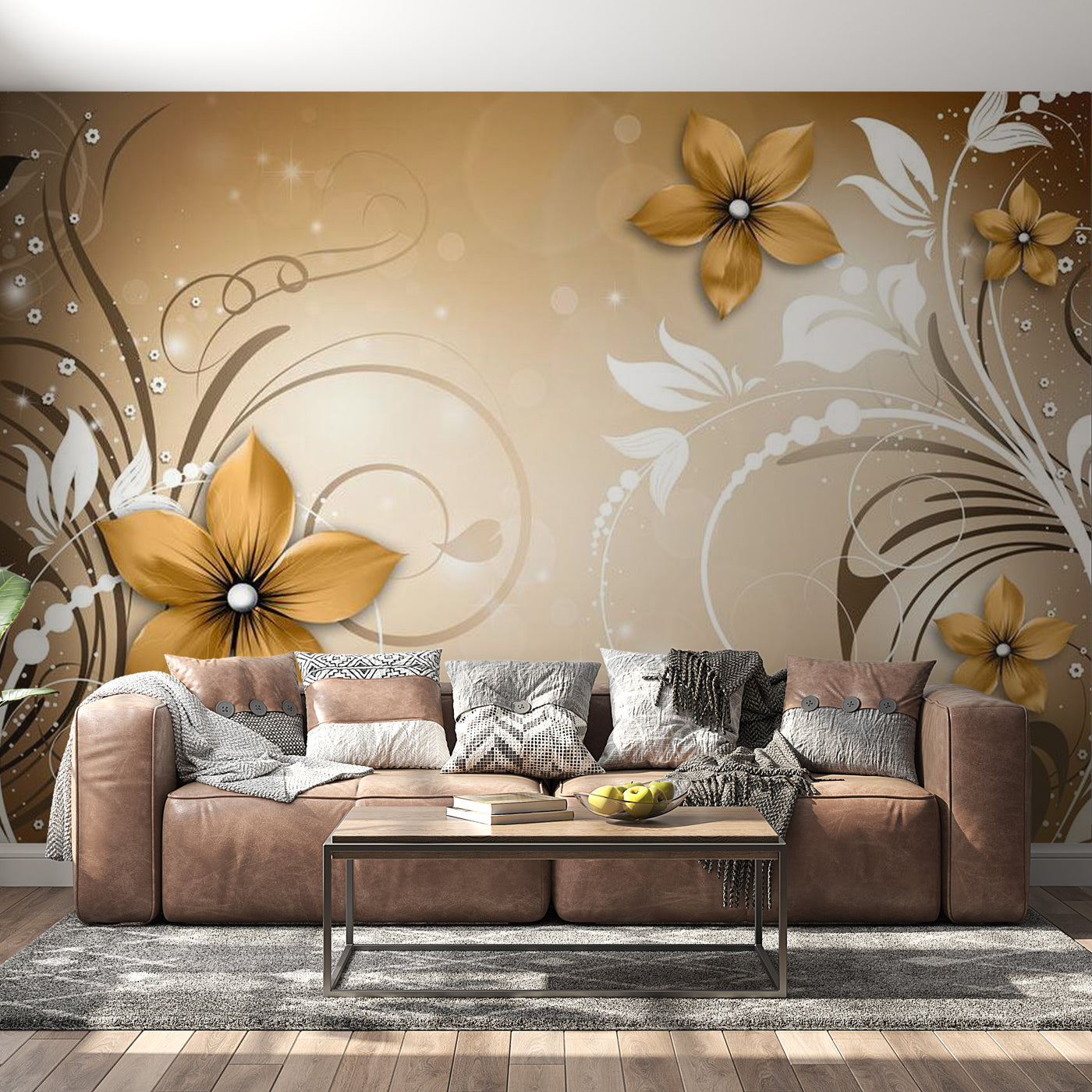 Peel & Stick Floral Wall Mural - Brown Rhapsody - Removable Wall Decals
