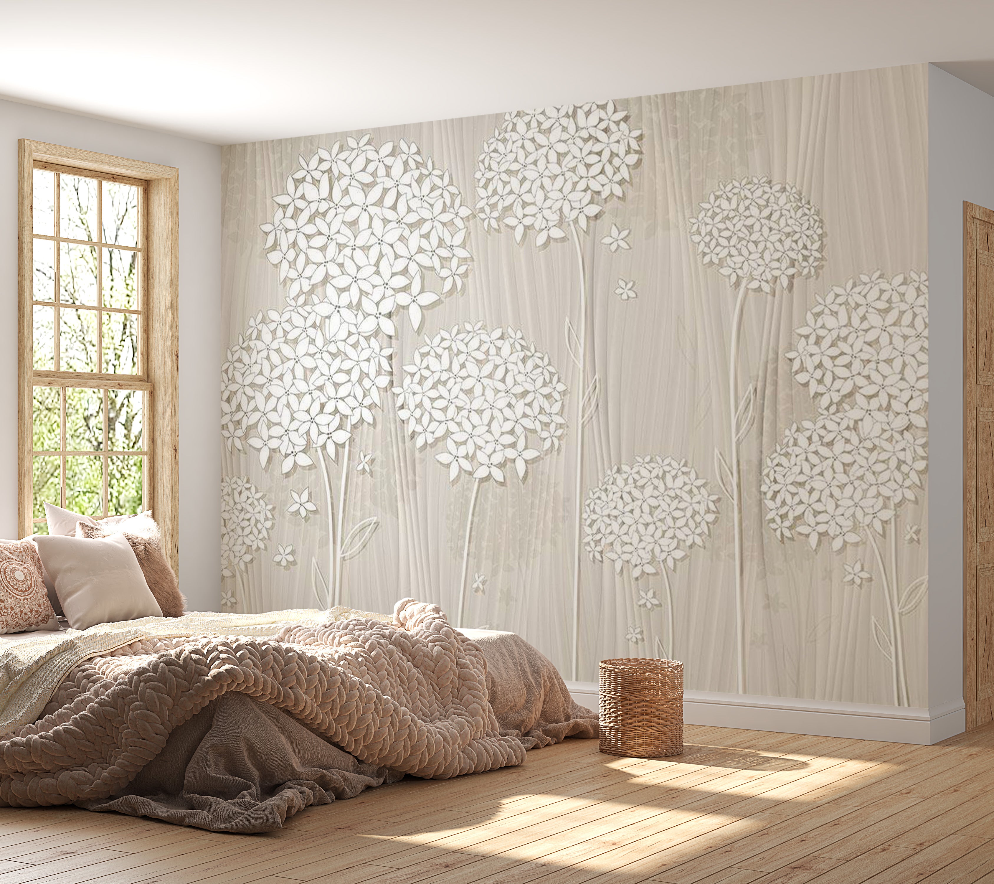 Peel & Stick Floral Wall Mural - Creamy Daintiness - Removable Wall Decals