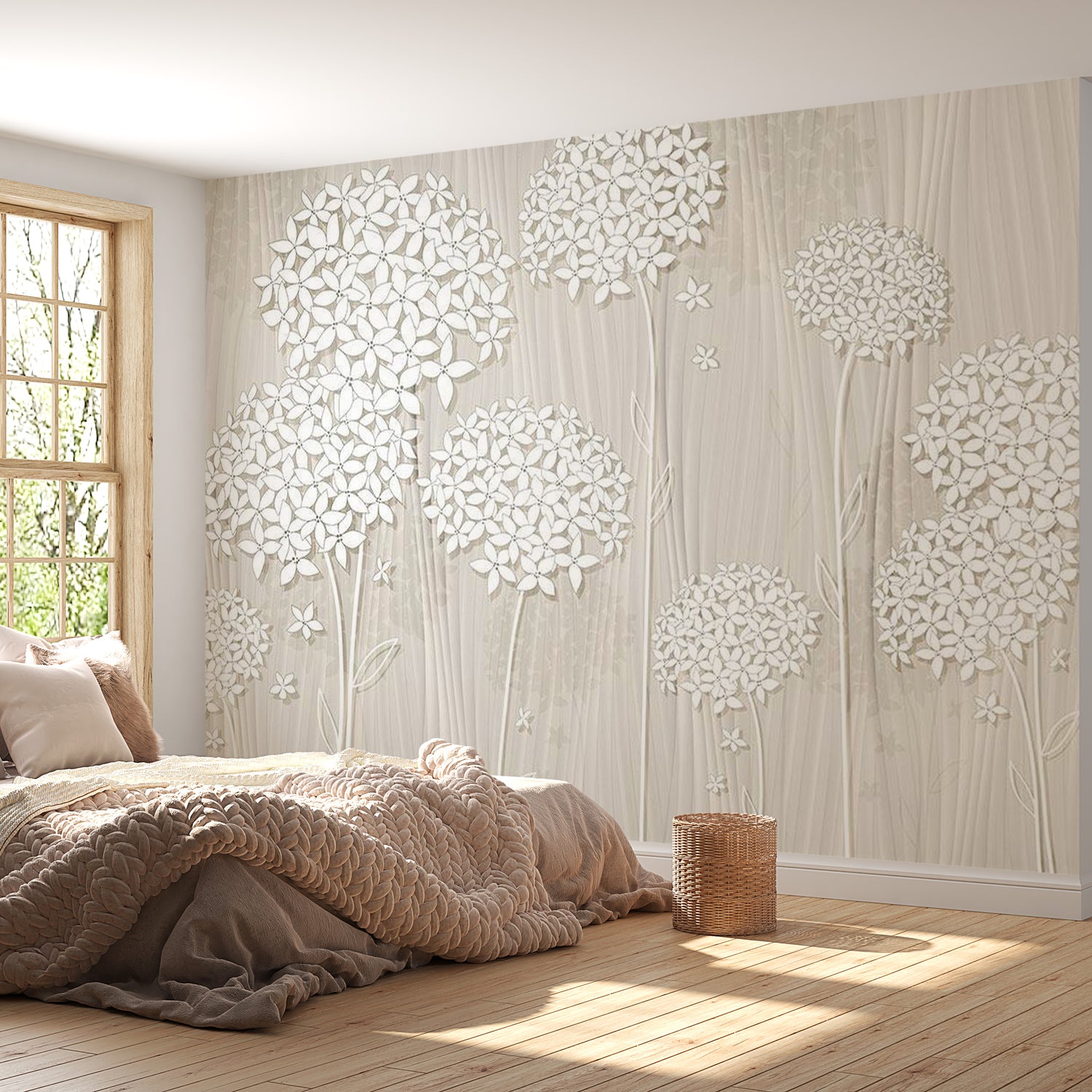 Peel & Stick Floral Wall Mural - Creamy Daintiness - Removable Wall Decals