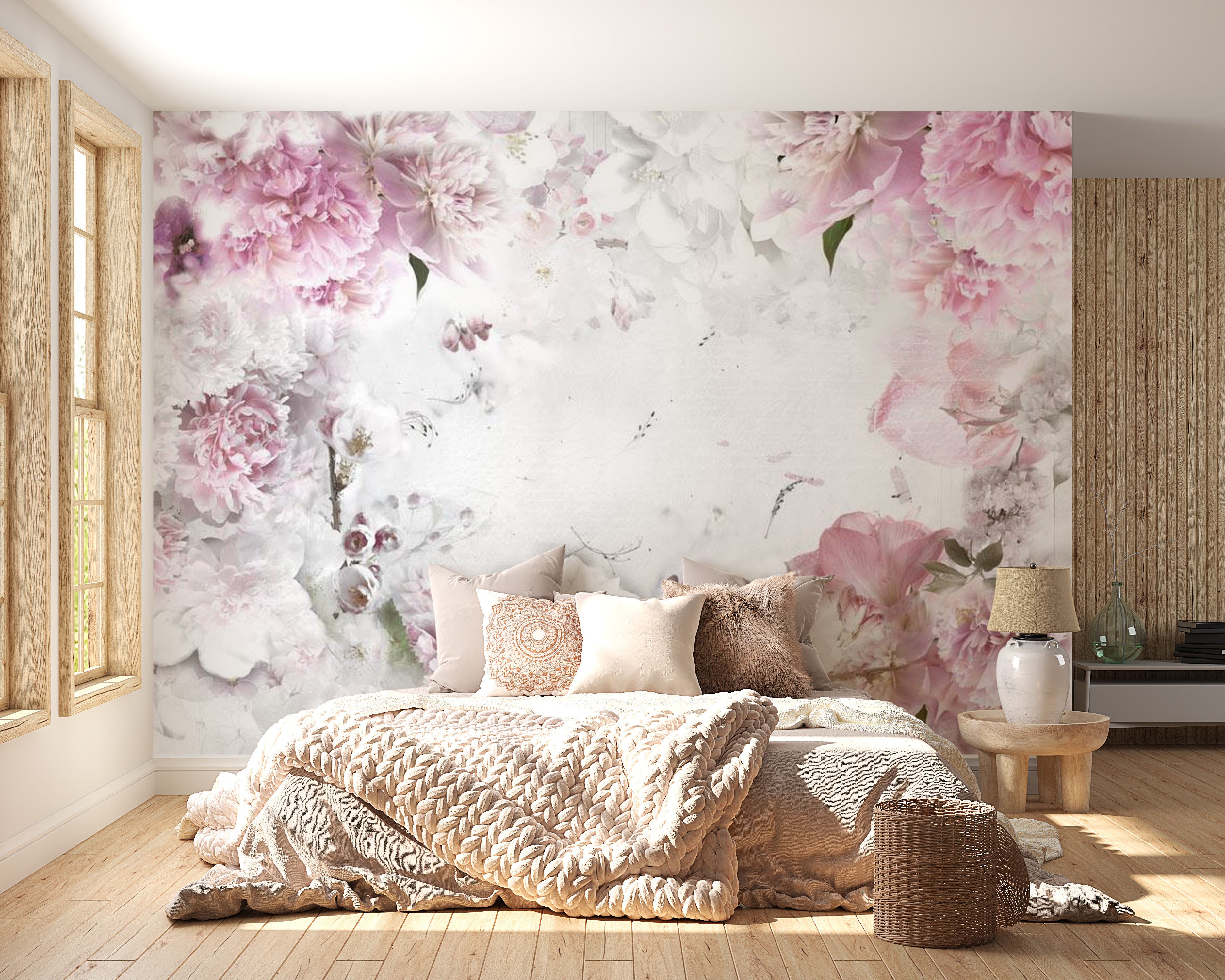 Peel & Stick Floral Wall Mural - Dancing Peonies - Removable Wall Decals