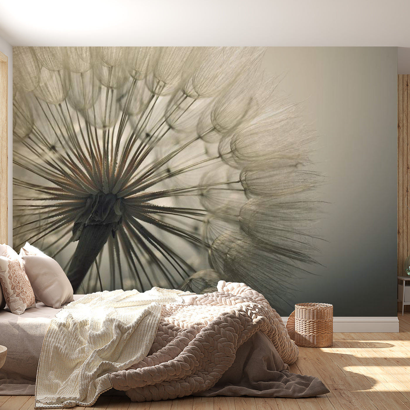 Peel & Stick Botanical Wall Mural - Dandelion In Morning Light - Removable Wall Decals