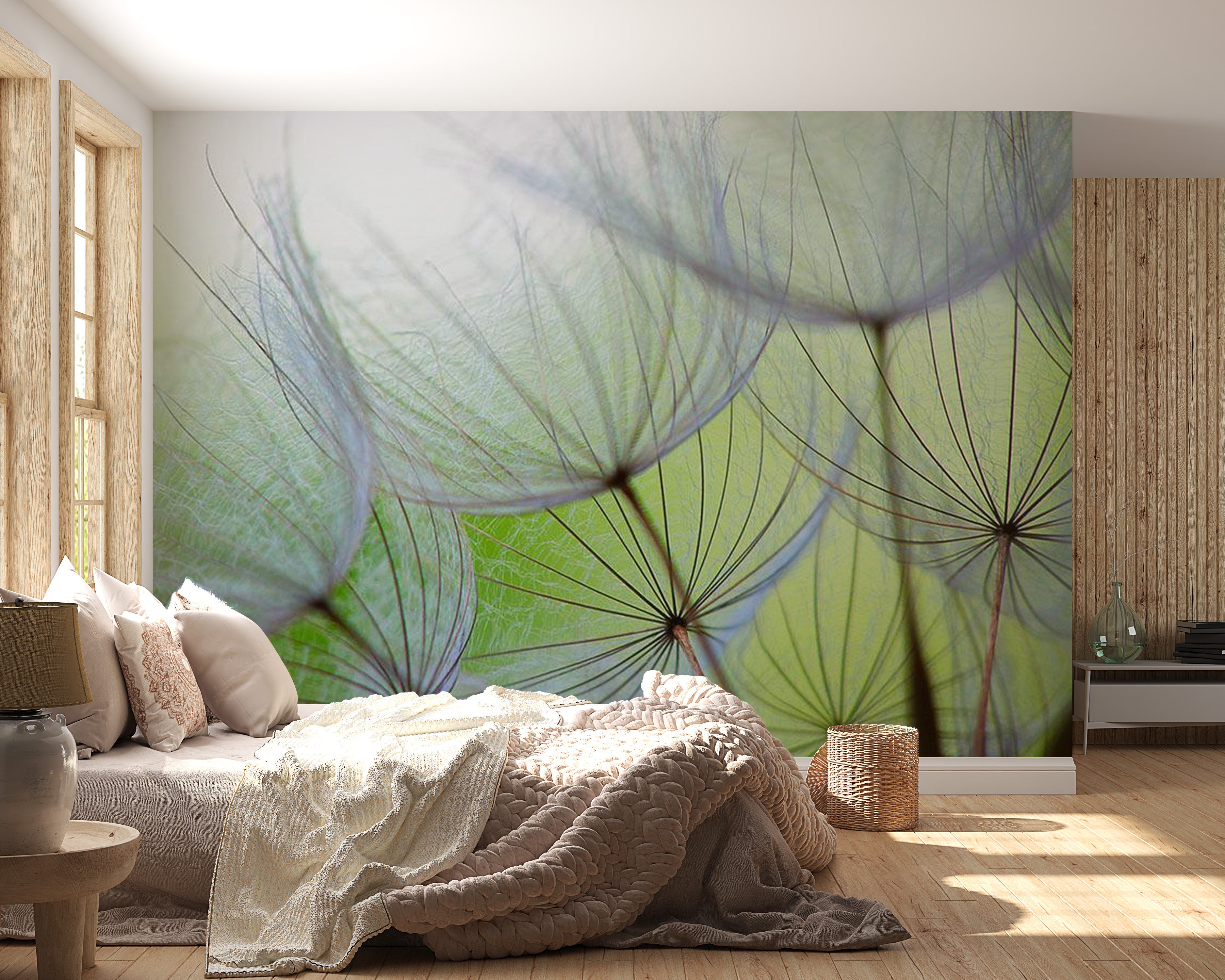 Peel & Stick Floral Wall Mural - Dandelions Closeup - Removable Wall Decals