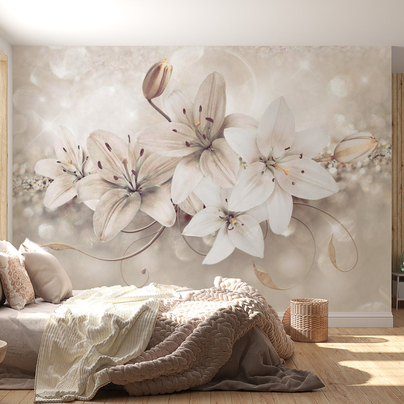 Peel & Stick Floral Wall Mural - Diamond Lilies - Removable Wall Decals