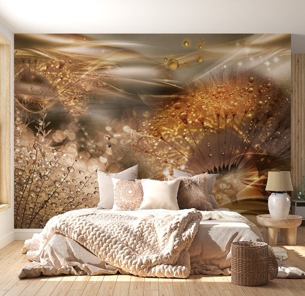 Peel & Stick Floral Wall Mural - Gold Dandelions - Removable Wall Decals