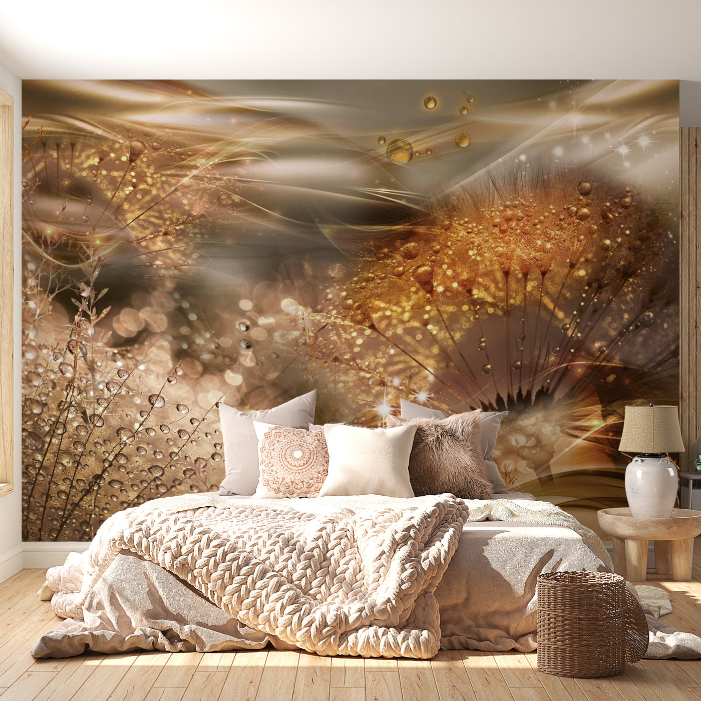 Peel & Stick Floral Wall Mural - Gold Dandelions - Removable Wall Decals