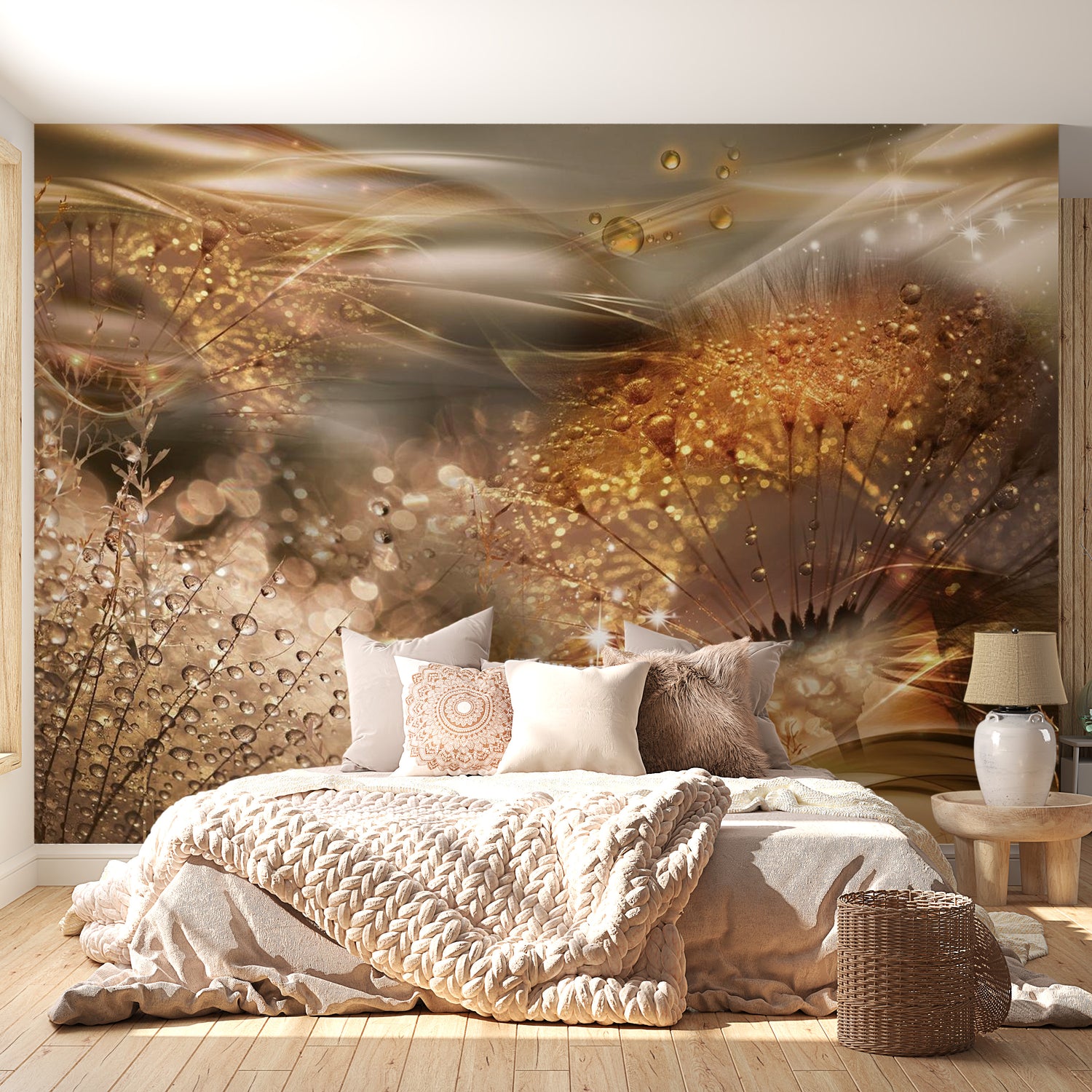 Peel & Stick Floral Wall Mural - Gold Dandelions - Removable Wall Decals