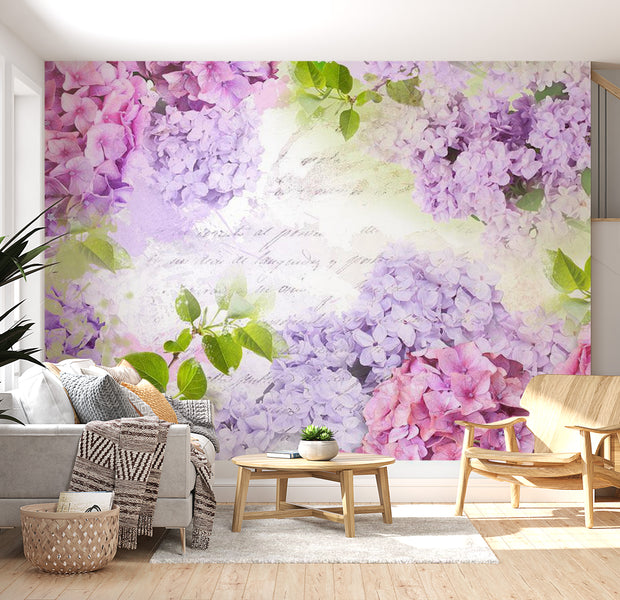 Peel & Stick Floral Wall Mural - Hortensia’s In Lilac- Removable Wall Decals