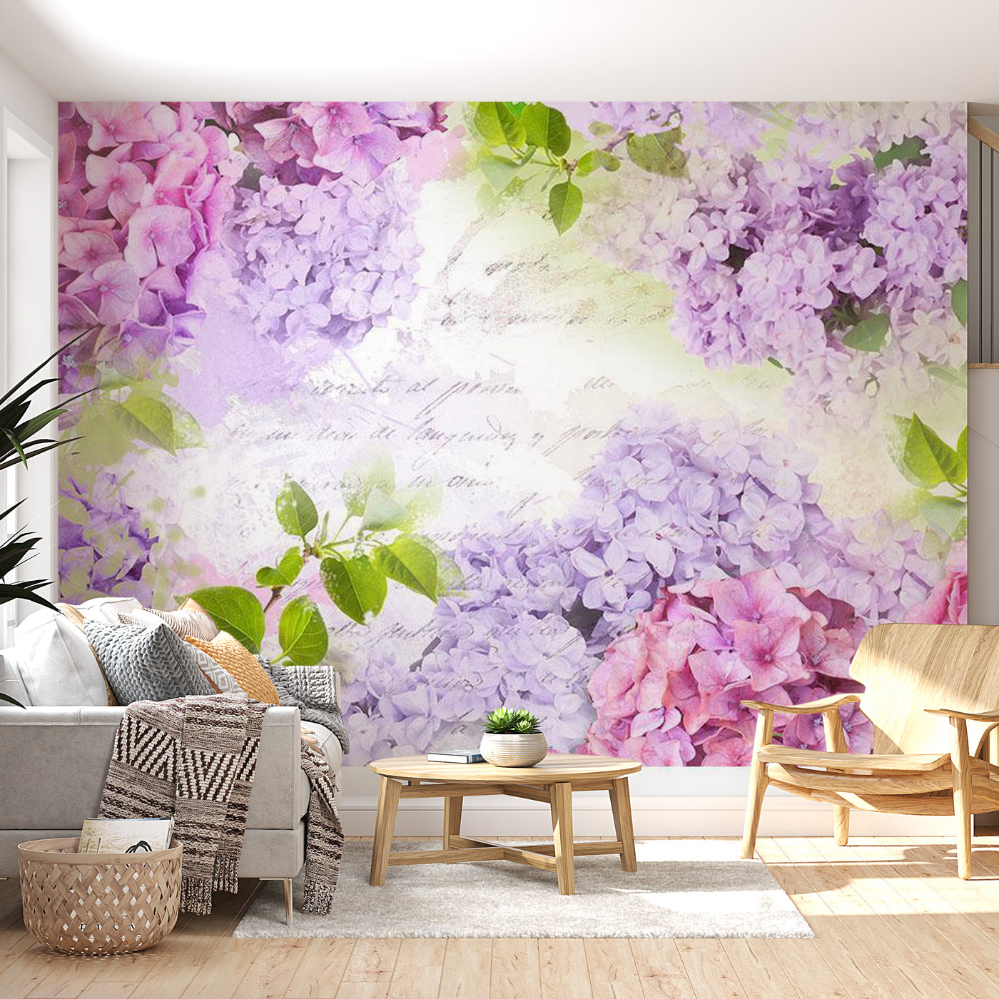 Peel & Stick Floral Wall Mural - Hortensia’s In Lilac- Removable Wall Decals