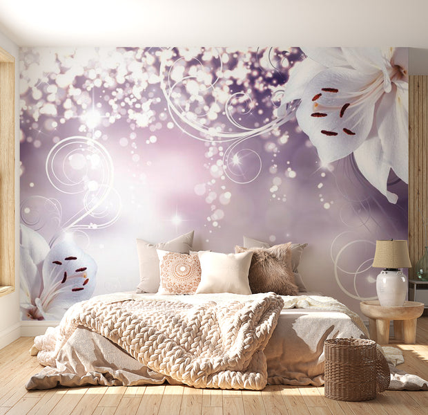 Peel & Stick Floral Wall Mural - Lilies And Glitters- Removable Wall Decals