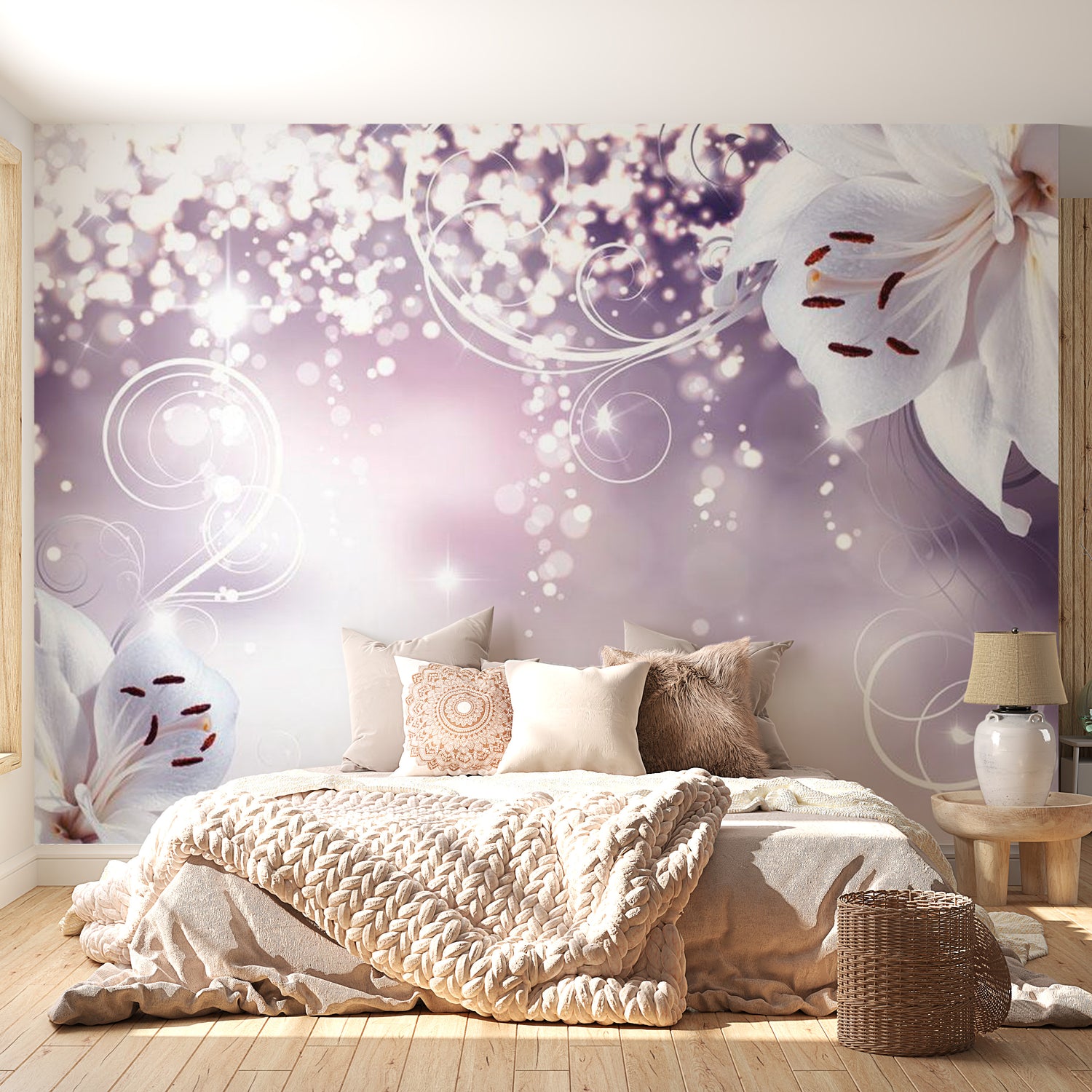 Peel & Stick Floral Wall Mural - Lilies And Glitters- Removable Wall Decals