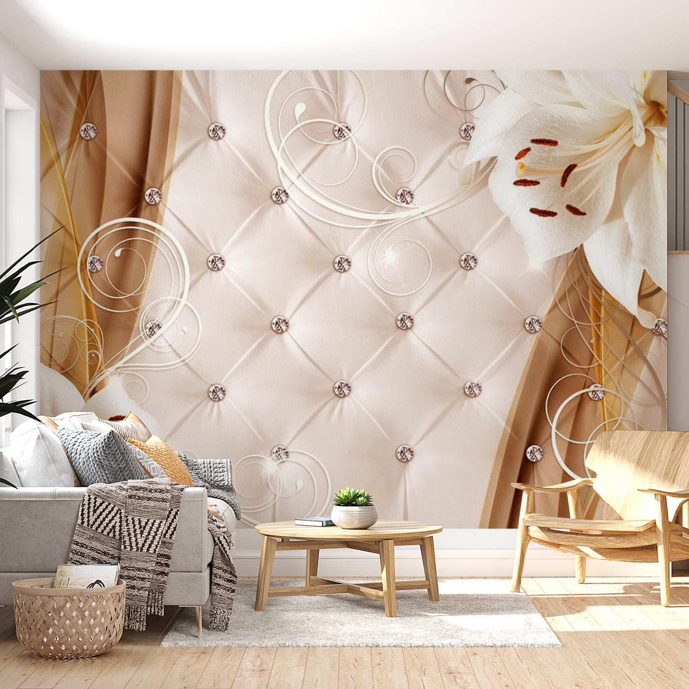 Peel & Stick Floral Wall Mural - Lilies And Gold - Removable Wall Decals