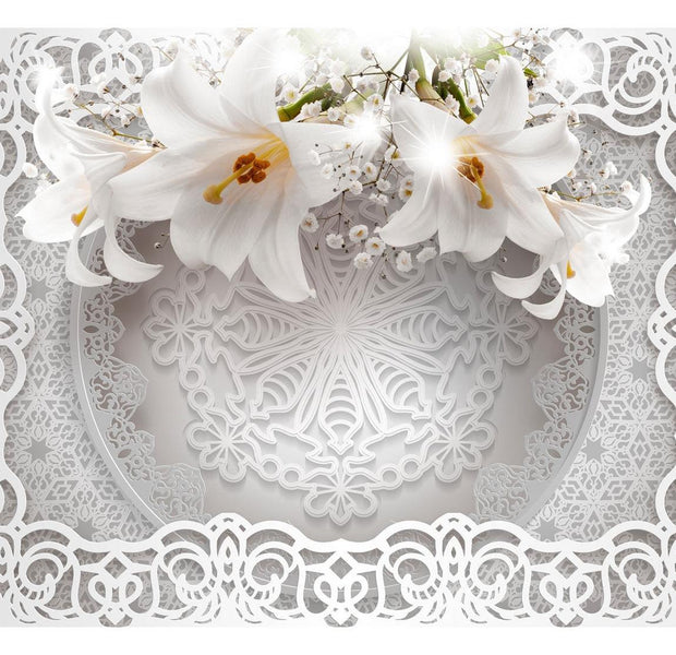 Peel & Stick Floral Wall Mural - Lilies And Ornaments - Removable Wall Decals