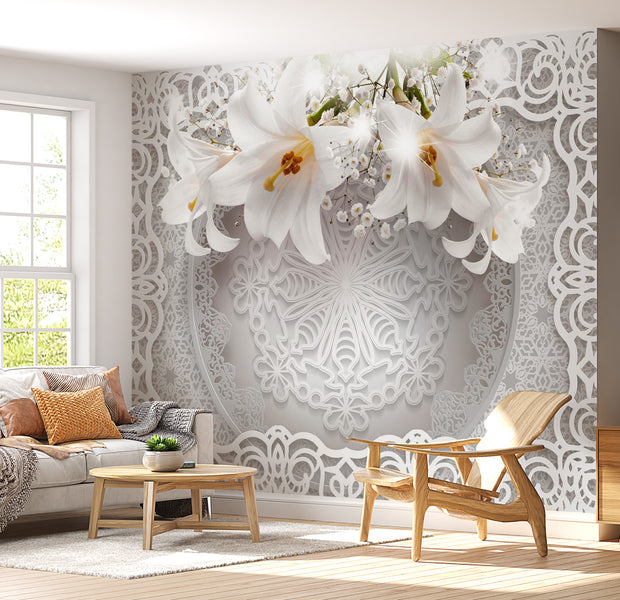 Peel & Stick Floral Wall Mural - Lilies And Ornaments - Removable Wall Decals