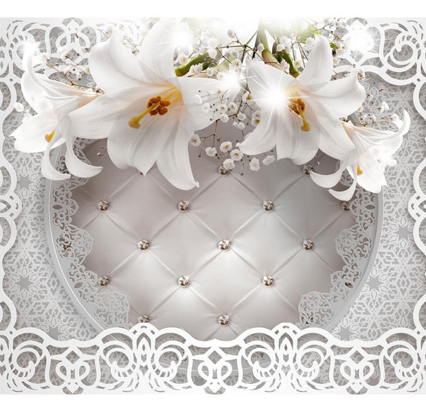 Peel & Stick Floral Wall Mural - Lilies And Quilted Background - Removable Wall Decals