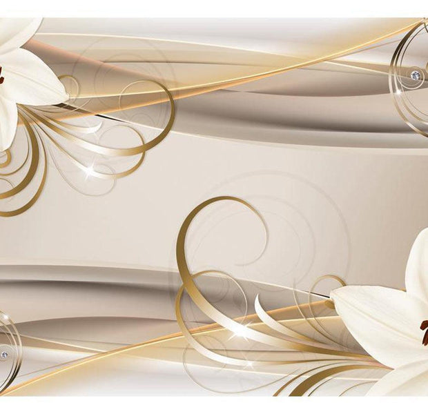 Peel & Stick Floral Wall Mural - Lilies And The Gold Spirals - Removable Wall Decals
