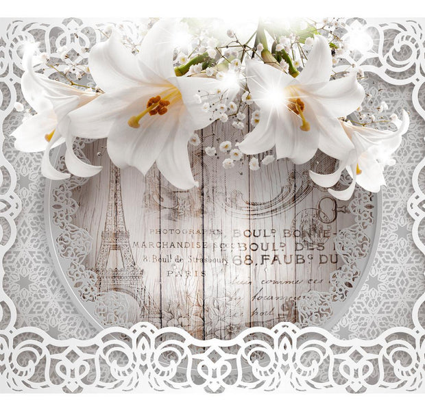 Peel & Stick Floral Wall Mural - Lilies And Wooden Background - Removable Wall Decals