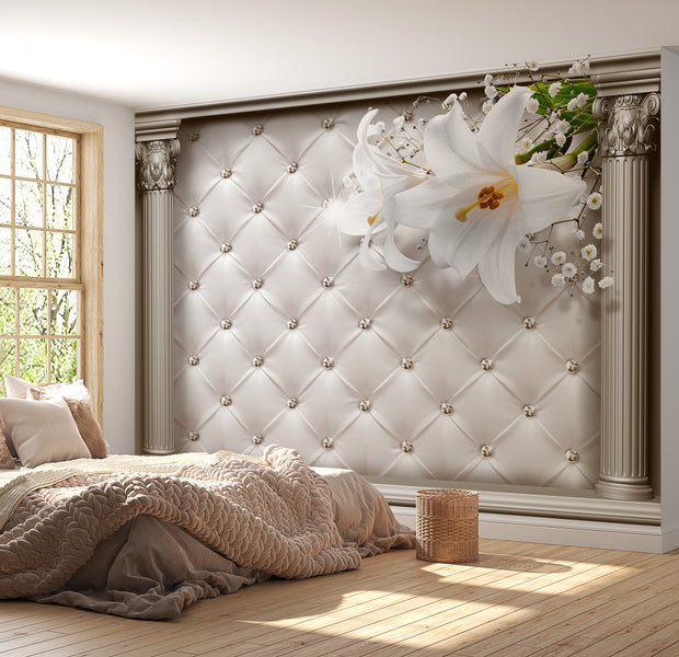 Peel & Stick Floral Wall Mural - Lilies With Columns - Removable Wall Decals