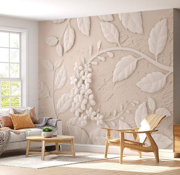 Peel & Stick Floral Wall Mural - Paper Flowers Beige - Removable Wall Decals