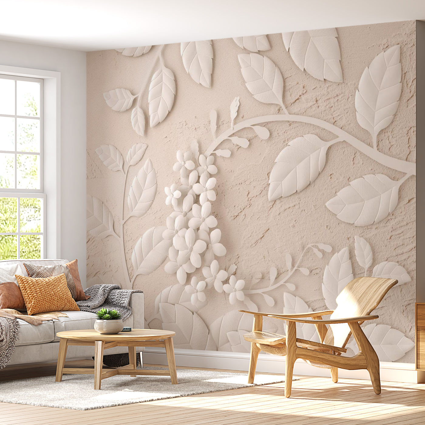 Peel & Stick Floral Wall Mural - Paper Flowers Beige - Removable Wall Decals