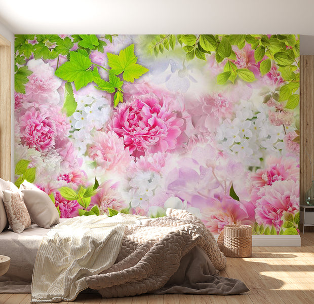 Peel & Stick Floral Wall Mural - Pink Peonies - Removable Wall Decals