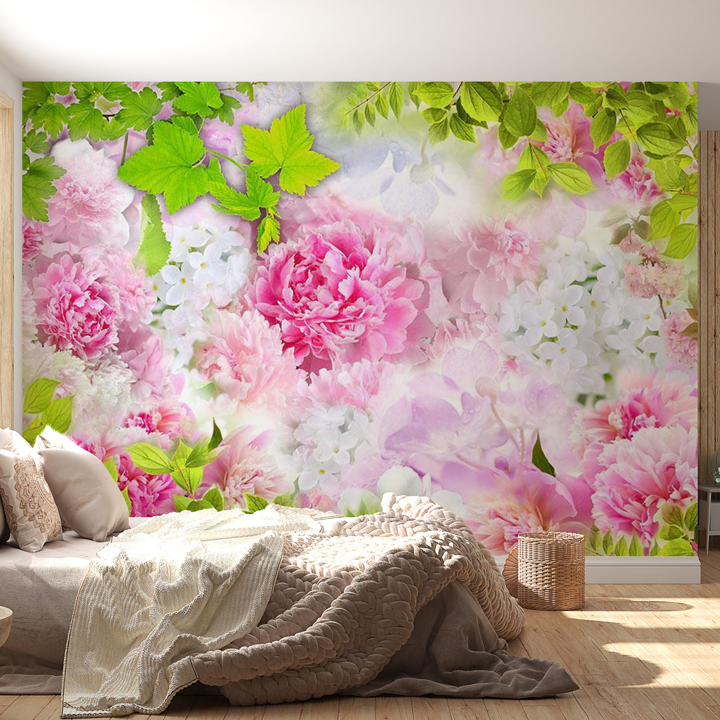 Peel & Stick Floral Wall Mural - Pink Peonies - Removable Wall Decals
