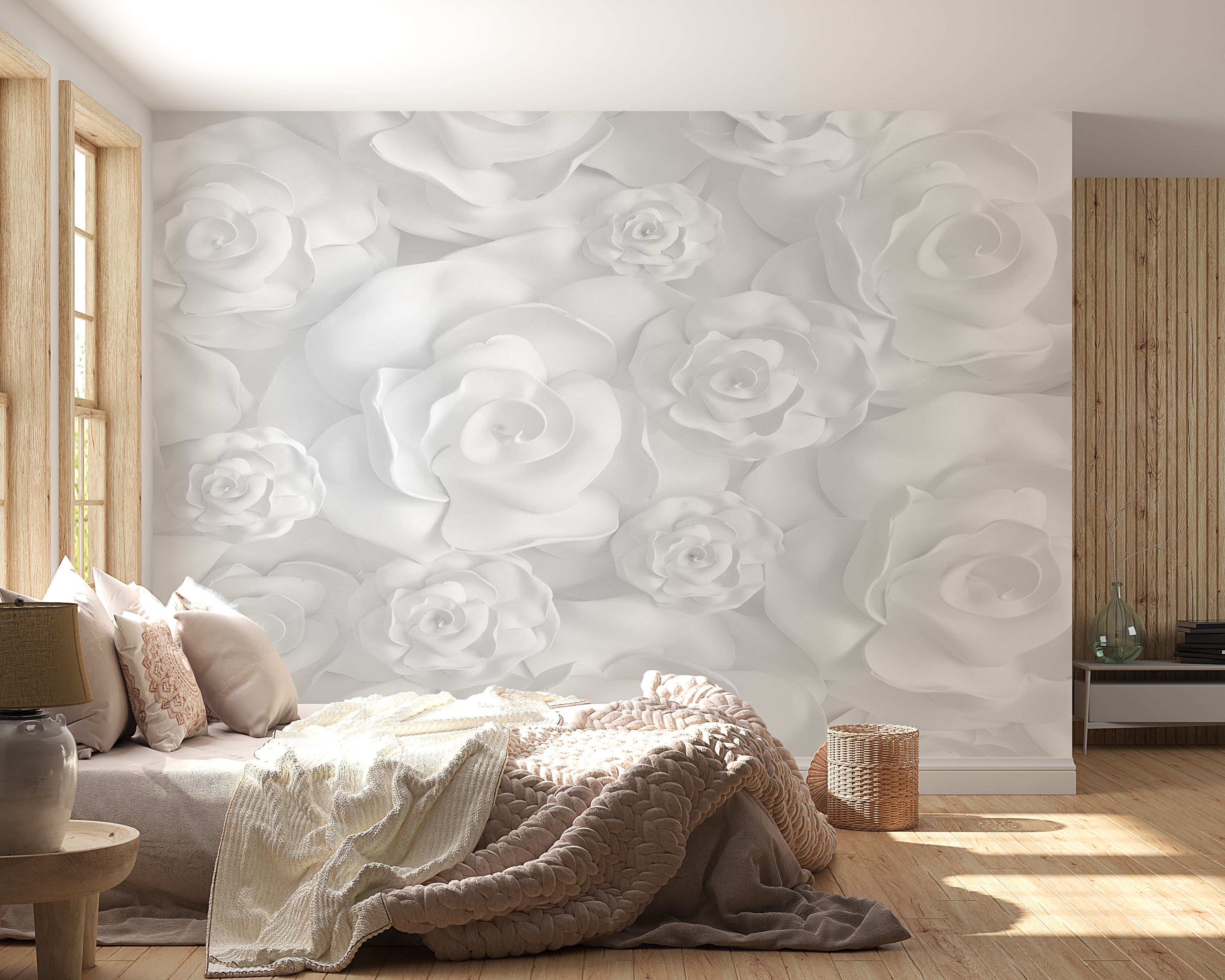 Peel & Stick Floral Wall Mural - Plaster Flowers - Removable Wall Decals