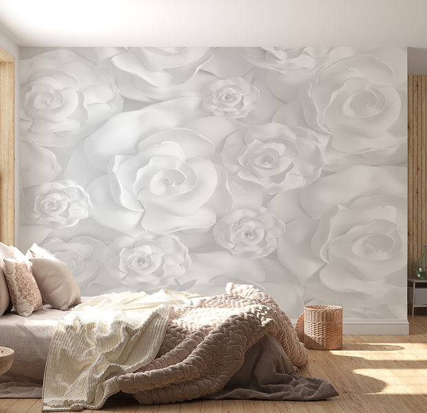 Peel & Stick Floral Wall Mural - Plaster Flowers - Removable Wall Decals
