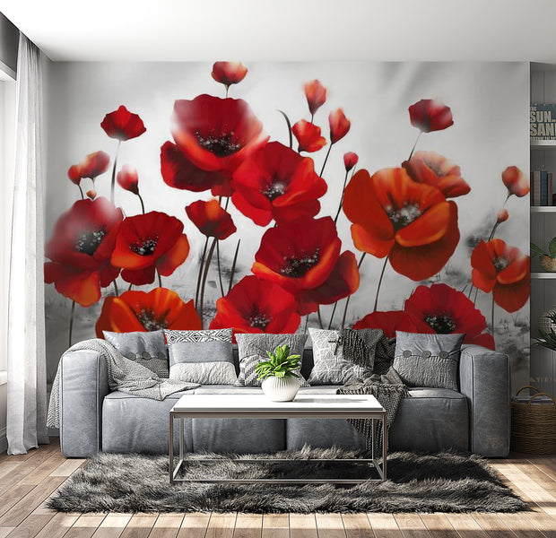 Peel & Stick Floral Wall Mural - Poppies In The Moonlight - Removable Wall Decals