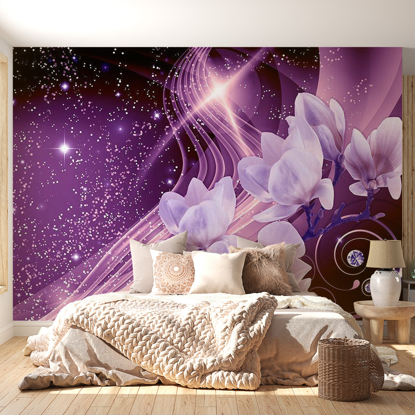 Peel & Stick Floral Wall Mural - Purple Milky Way - Removable Wall Decals