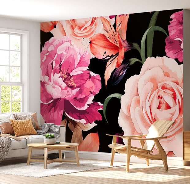 Peel & Stick Floral Wall Mural - Roses Of Love - Removable Wall Decals