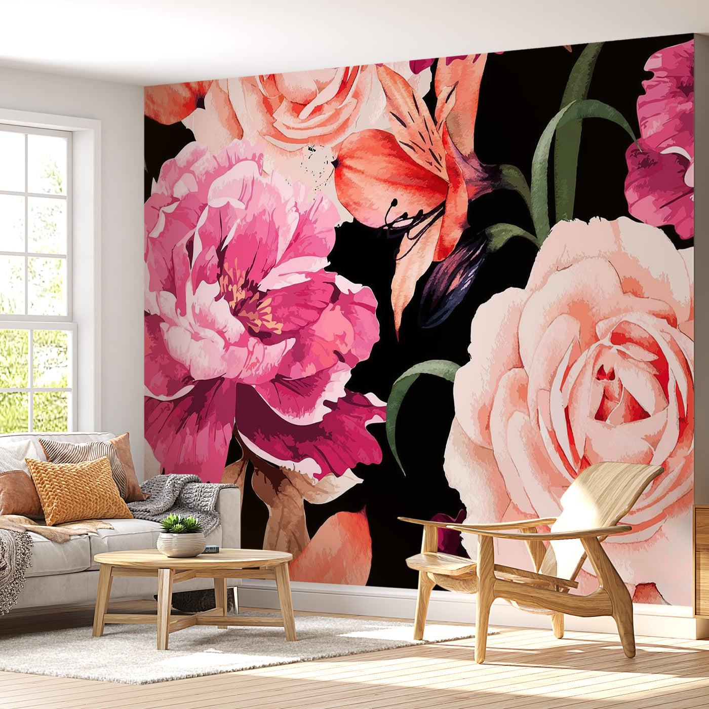 Peel & Stick Floral Wall Mural - Roses Of Love - Removable Wall Decals
