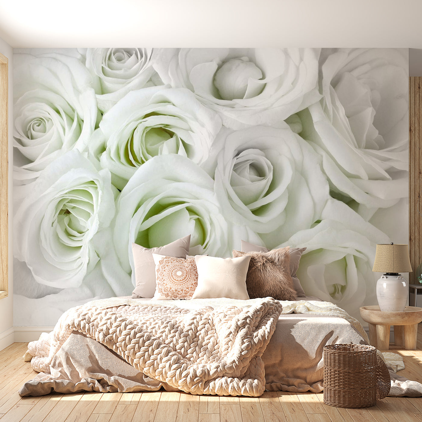 Peel & Stick Floral Wall Mural - Satin Rose Green - Removable Wall Decals