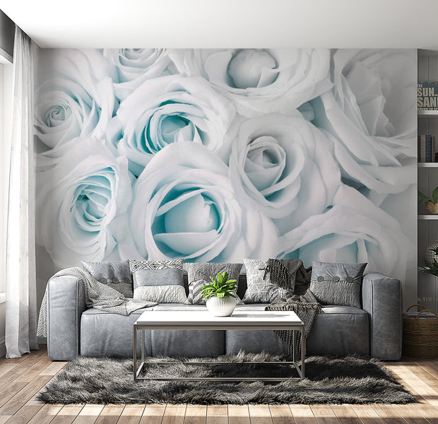 Peel & Stick Floral Wall Mural - Satin Rose Turquoise - Removable Wall Decals