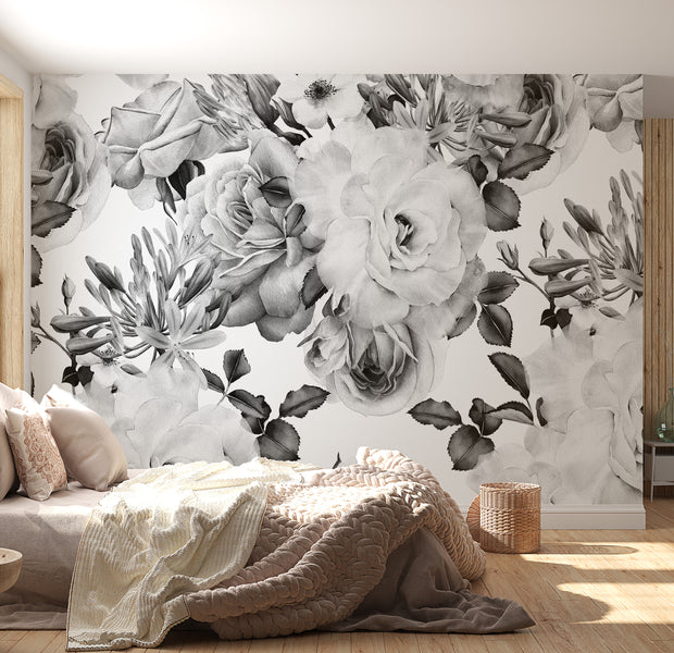 Peel & Stick Floral Wall Mural - Sentimental Garden Black And White - Removable Wall Decals