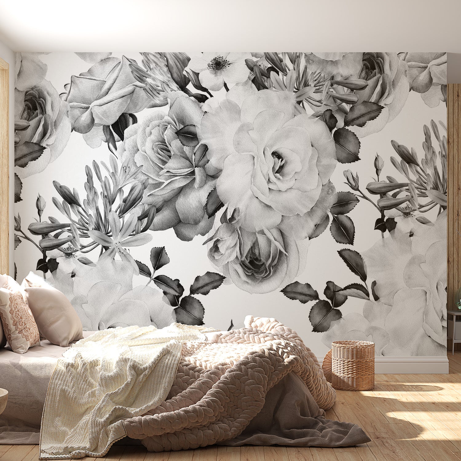 Peel & Stick Floral Wall Mural - Sentimental Garden Black And White - Removable Wall Decals