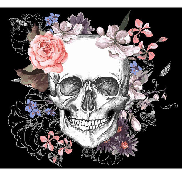 Peel & Stick Floral Wall Mural - Skull And Flowers - Removable Wall Decals