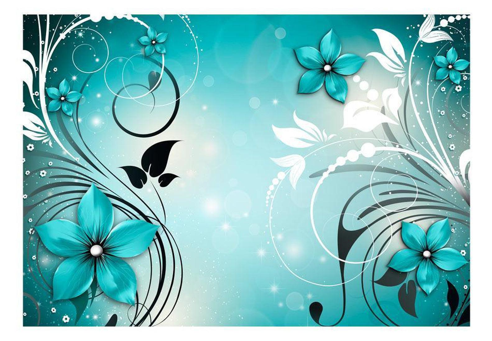 Peel & Stick Floral Wall Mural - Turquoise Dream - Removable Wall Decals